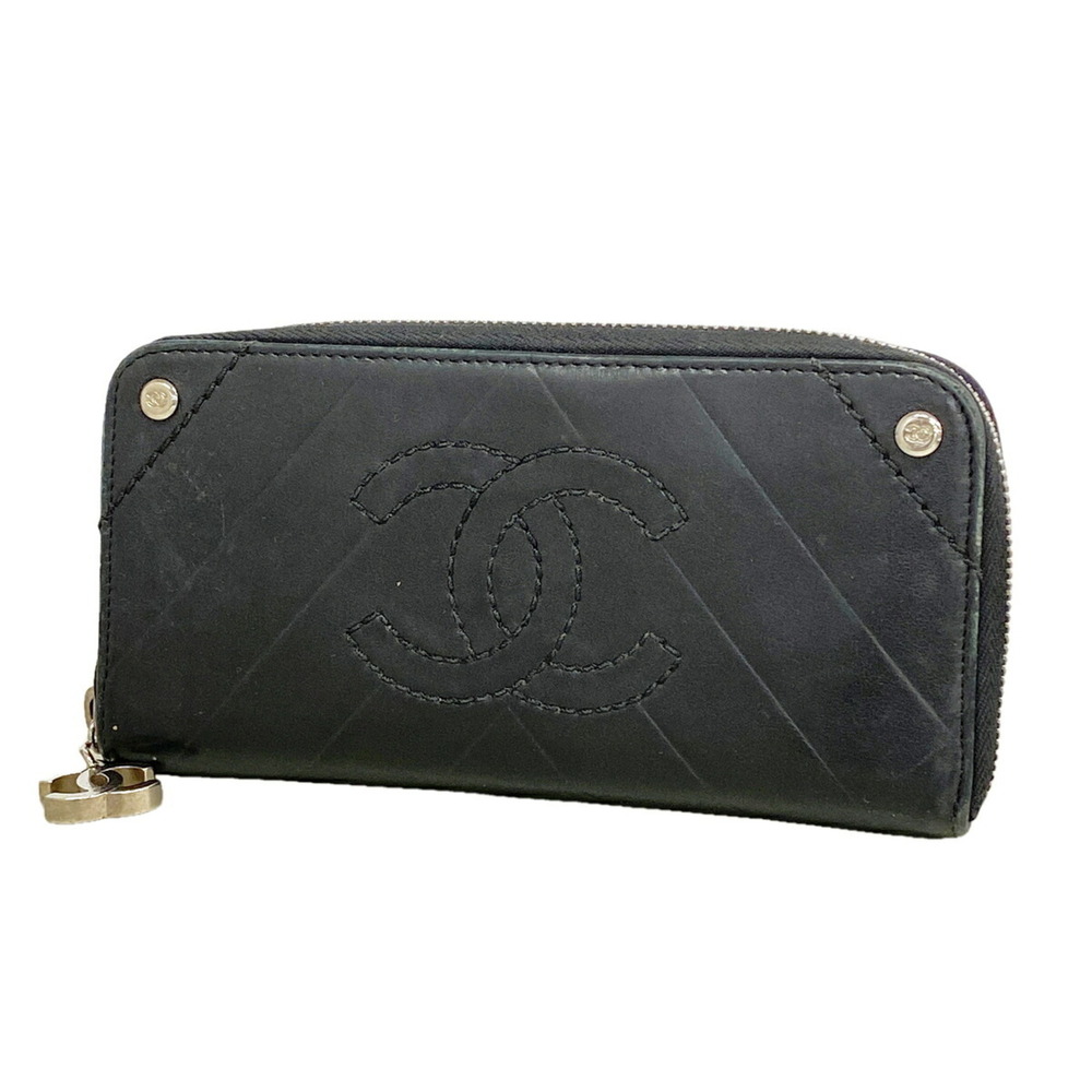 Chanel long wallet, V-stitch, lambskin, black, women's.